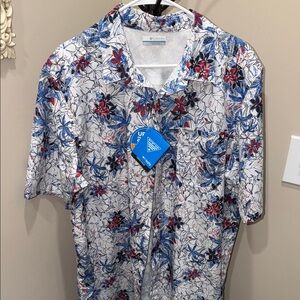 Columbia Men's Casual Floral Shirt - Blue and Red